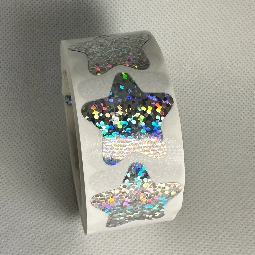 Holographic Silvery Star Stickers Self Adhesive Metallic Glitter Foil 1